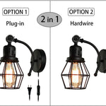 2 pack black plug in wall sconce industrial cage wall light fixture