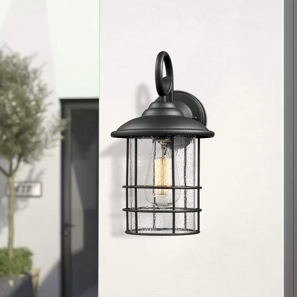Industrial black outdoor wall lighting seeded glass porch wall lamp