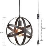 Vintage industrial hanging light,plug in spherical pendant light fixture