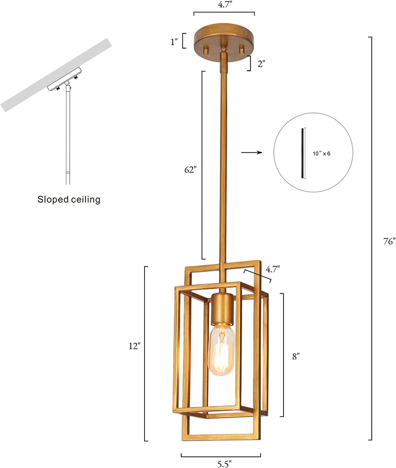 Modern gold pendant light vintage cage rectangle hanging light fixture