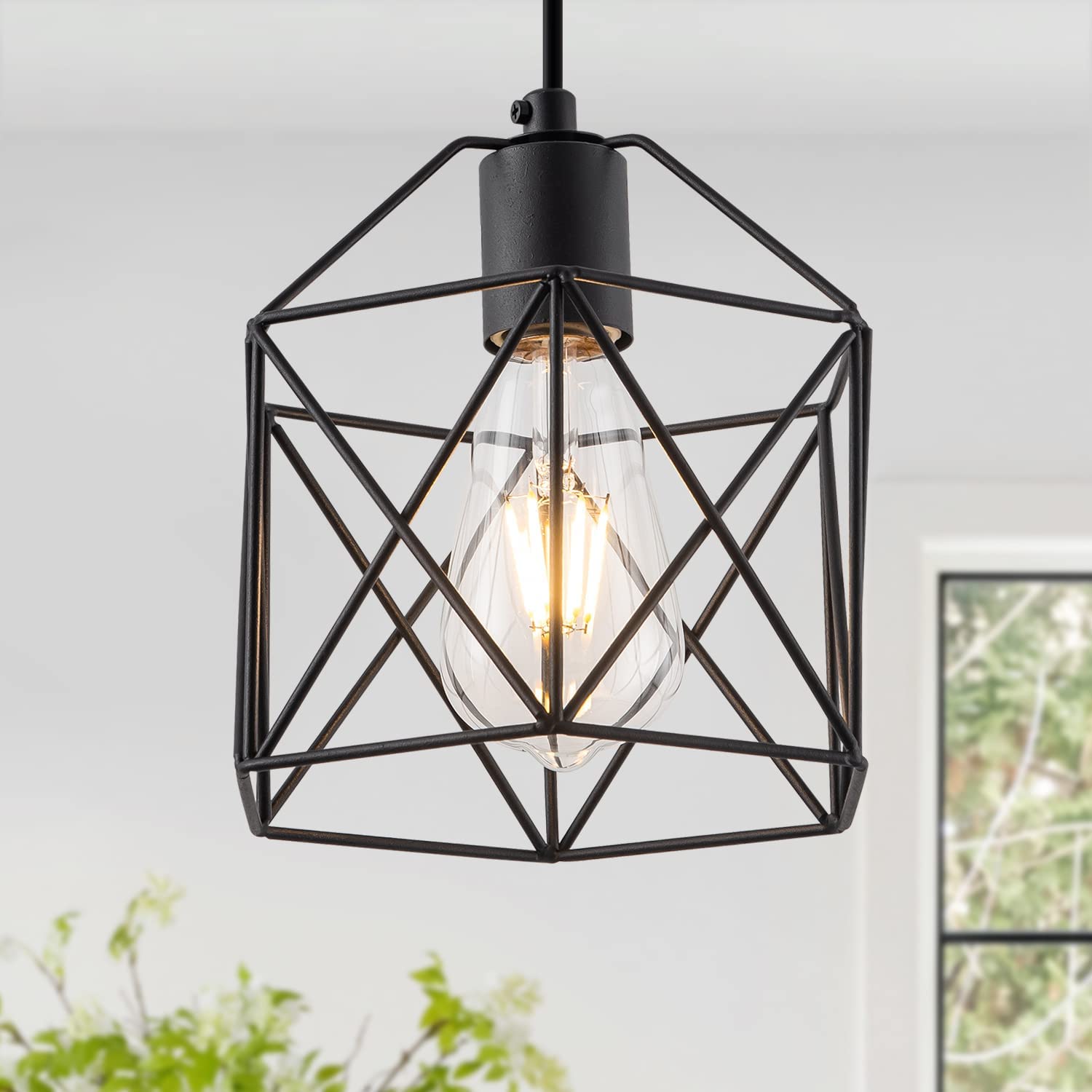 Black cage hanging lamp rust island pendant light fixture