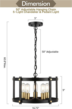 5 light farmhouse chandelier industrial hanging pendant light fixture