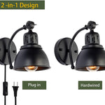 2 pack plug in  wall sconce light vintage black wall mount light fixture