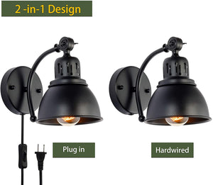 2 pack plug in  wall sconce light vintage black wall mount light fixture