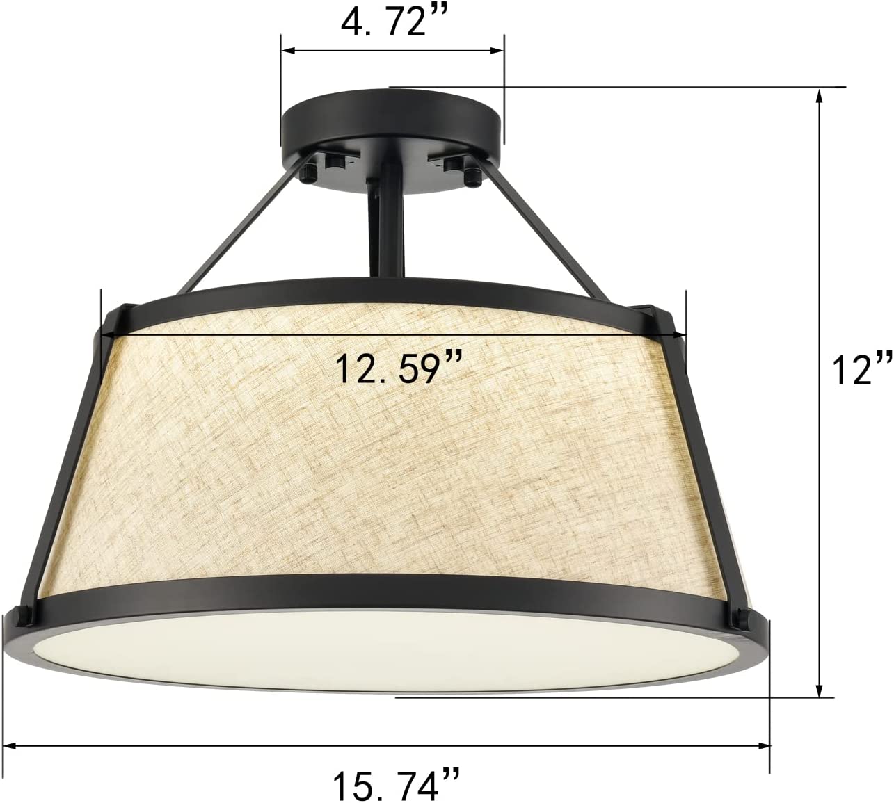 Black drum flush mount ceiling light fixture fabric ceiling lamp