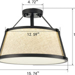 Black drum flush mount ceiling light fixture fabric ceiling lamp