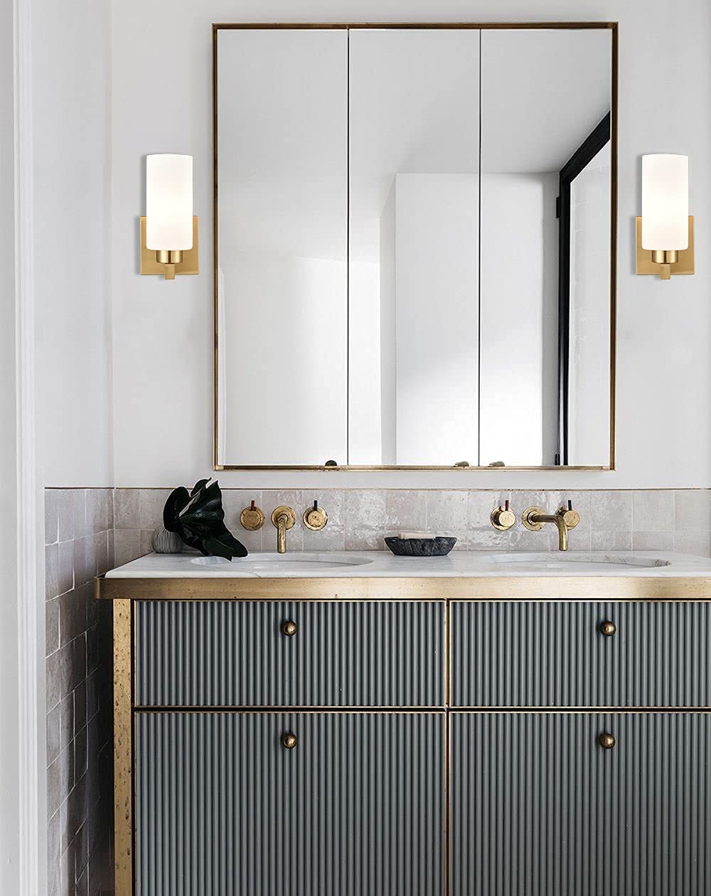 2 pack Cylinder Glasswall light fixture modern brass vanity light