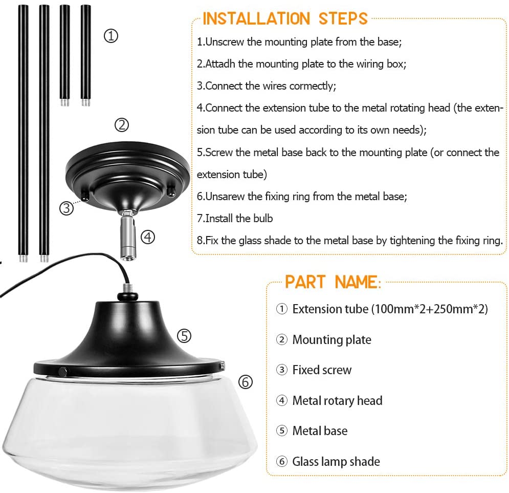 Industrial Semi Flush Mount Ceiling Light glass ceiling lamp fixture
