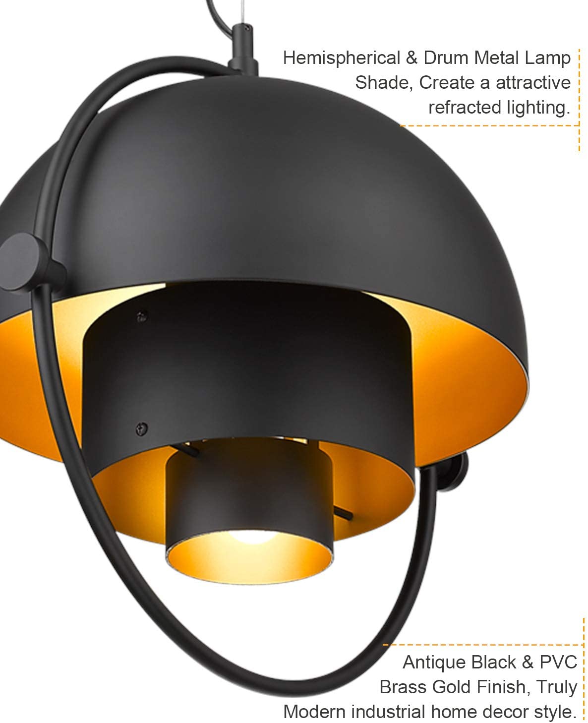 Globe black pendant light with metal lamp shade adjustable hanging light fixture