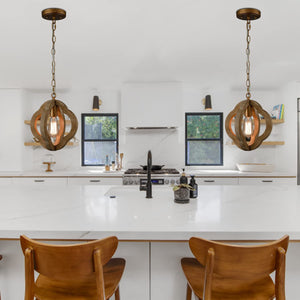Industrial wood chandelier farmhouse rust pendant light brown wood pendant lamp