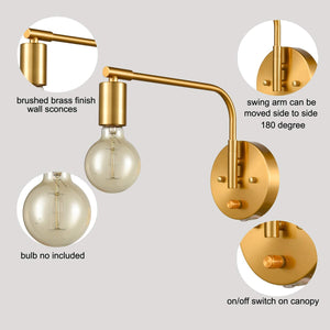 2 pack of plug in brass wall light swing arm wall sconce