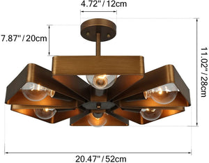 6 light vintage industrial barn floral ceiling light with copper finish
