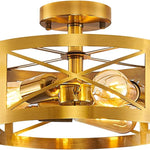3 light modern semi flush mount ceiling light fixture round cage close to ceiling lamp with brass finish