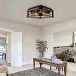 Vintage square wood ceiling lamp farmhouse black flush mount ceiling light fixture