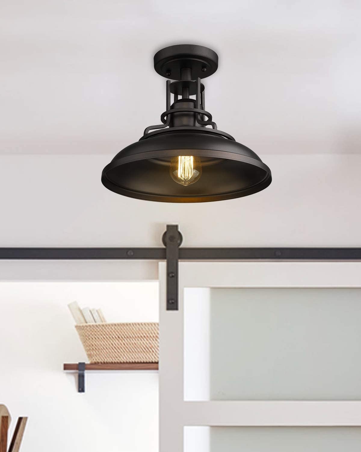 Hallway farmhouse ceiling light fixture black semi flush mount light fixture