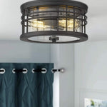 2-Light Farmhouse Semi Ceiling Light Fixture black industrial ceiling lamp