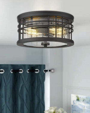 2-Light Farmhouse Semi Ceiling Light Fixture black industrial ceiling lamp