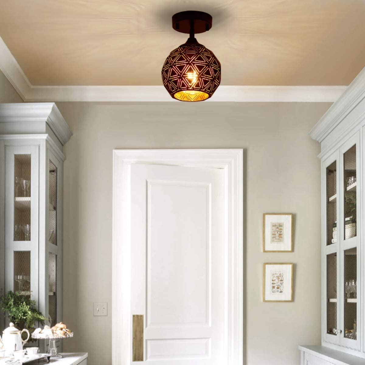 Black industrial mini semi flush mount ceiling light fixture modern ceiling lamp