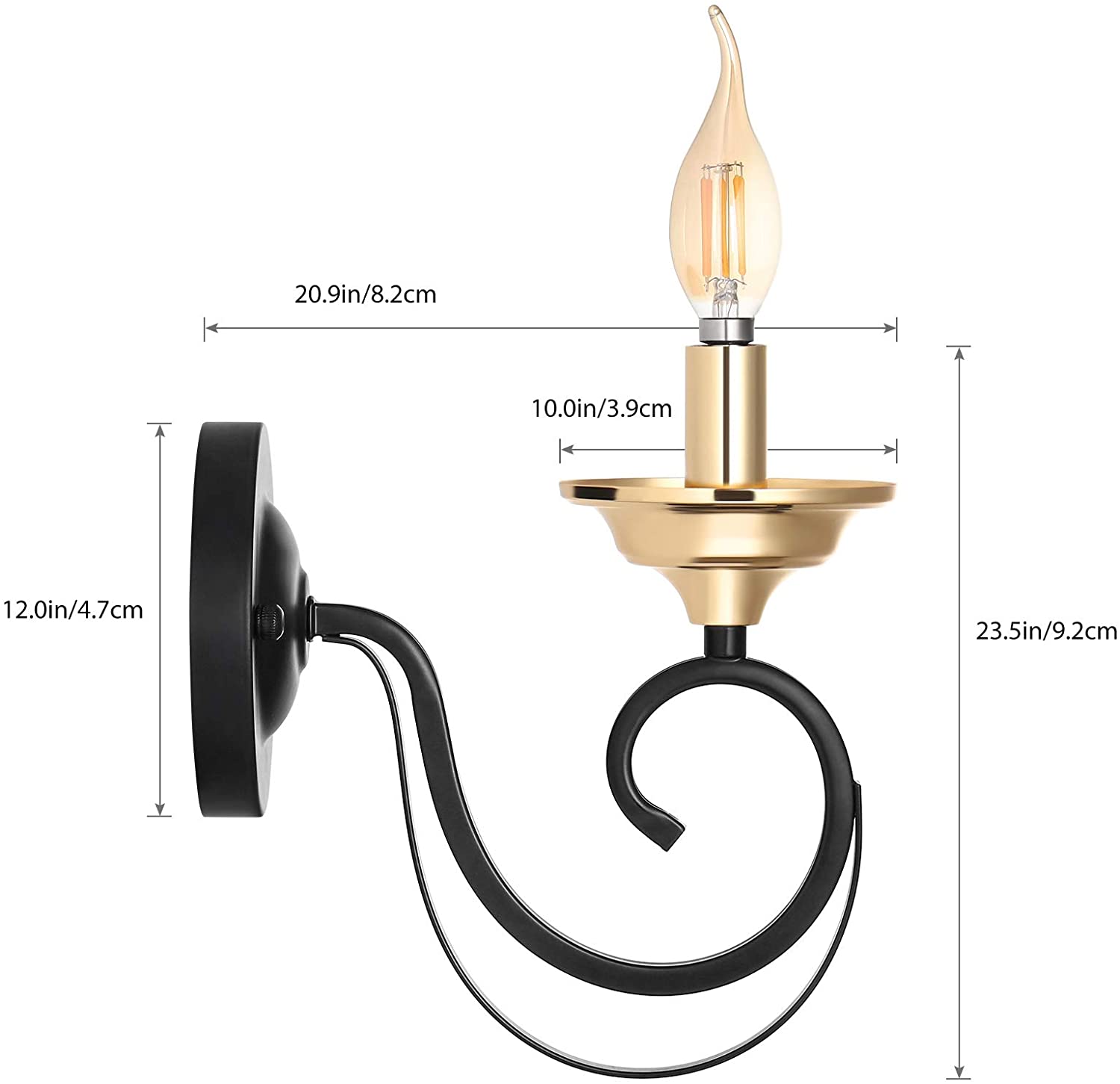 2 pack industrial wall light farmhouse wall sconce fixture with gold and black finish
