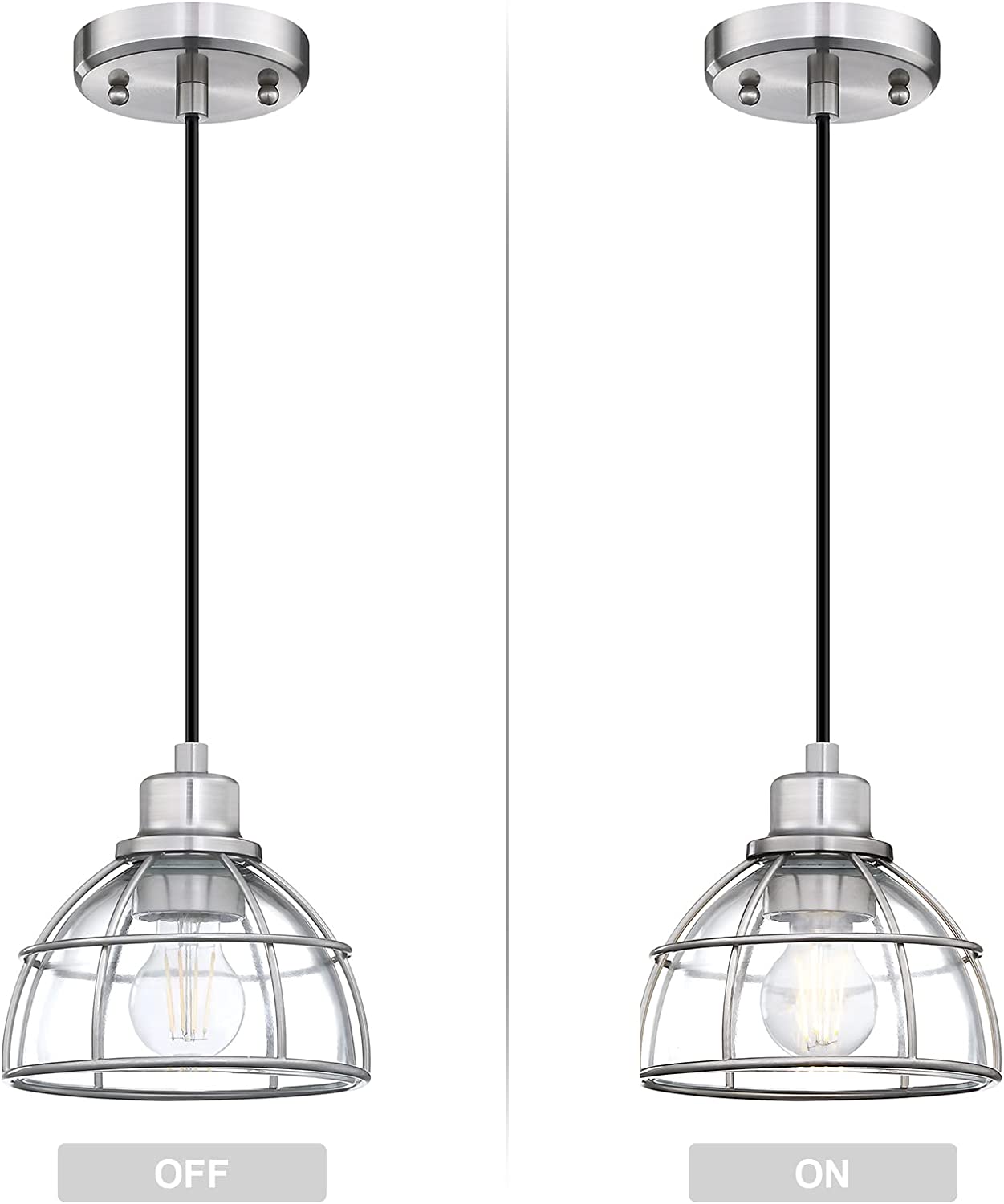 Farmhouse industrial pendant light vintage glass pendant lamp with nickel finish
