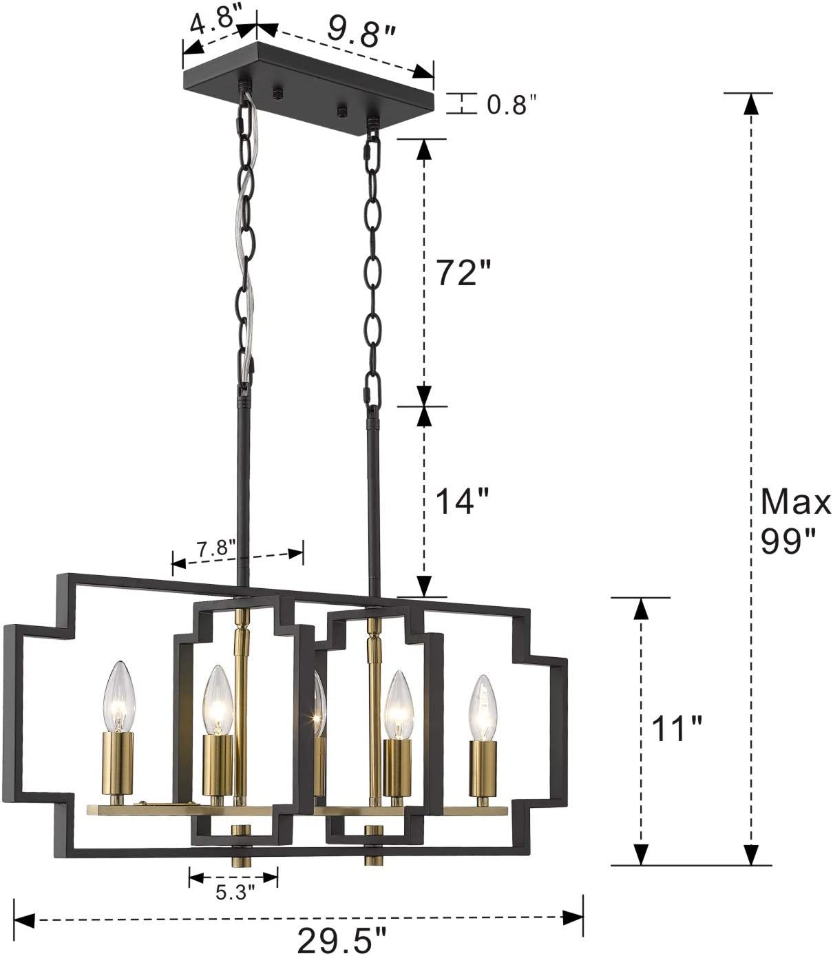 5 light modern chandelier industrial island pendant light with black and gold finish