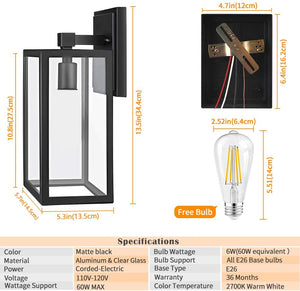 2 pack exterior light fixture glass LED black outdoor light fixture