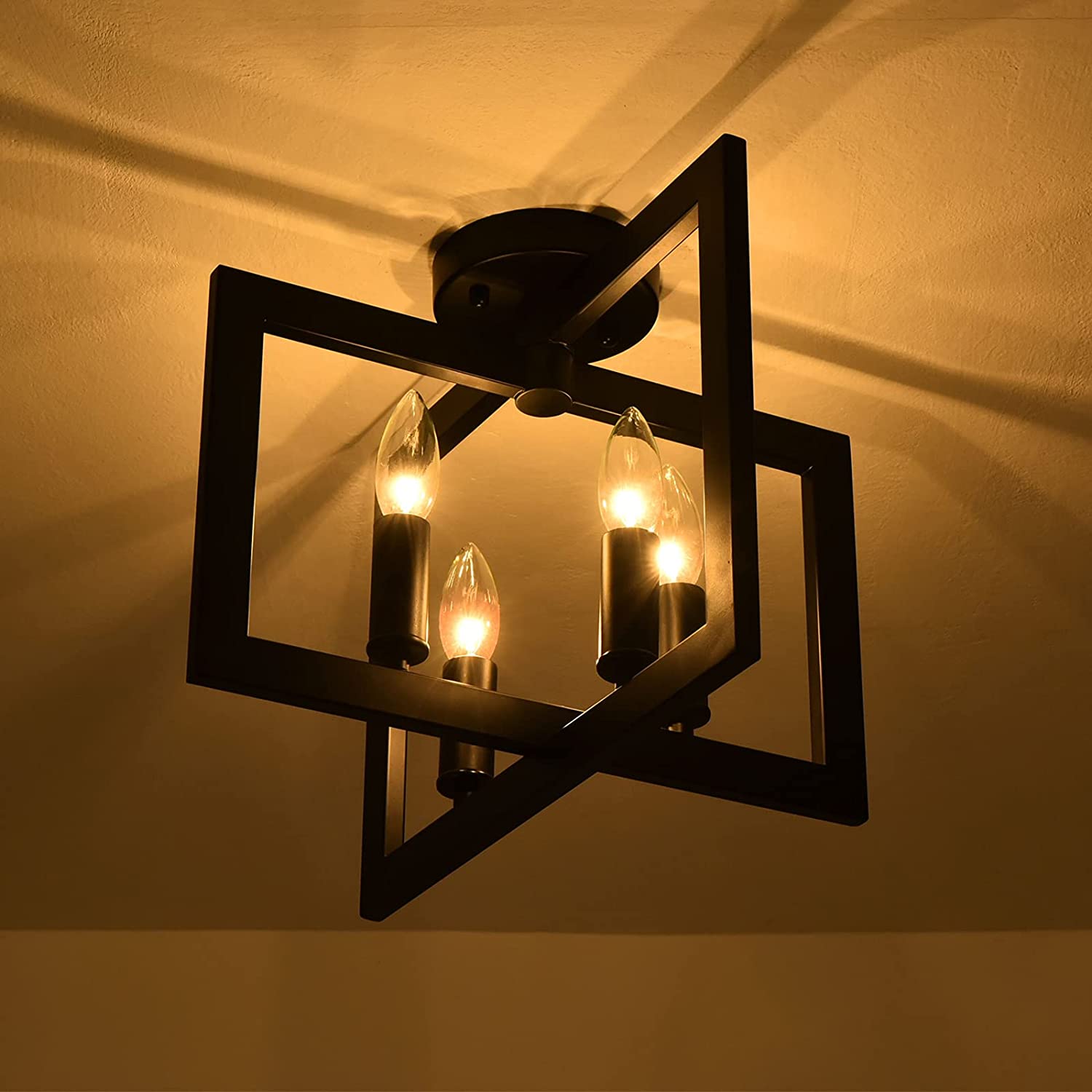4 light farmhouse ceiling light fixture industrial black semi flush mount lighting