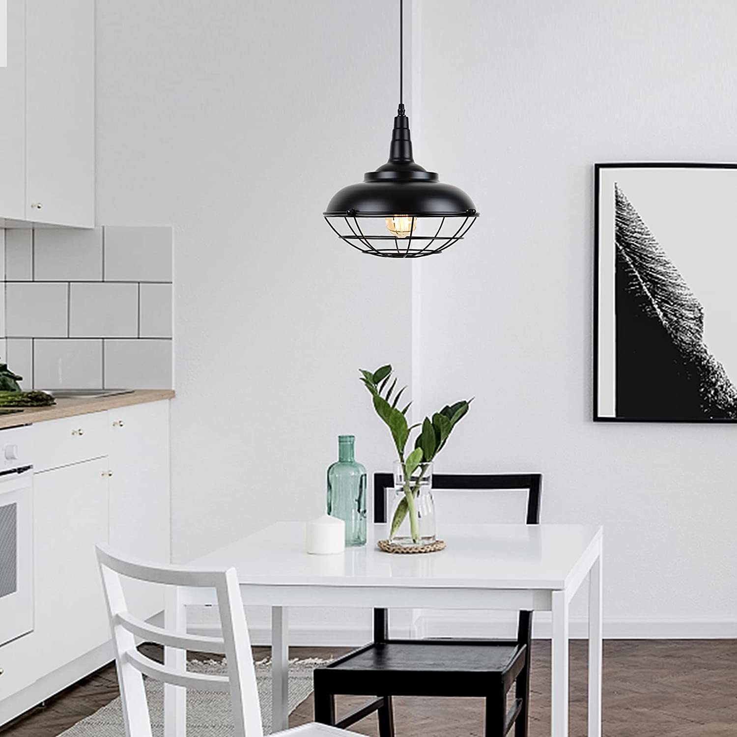 Black plug in pendant light fixture Industrial cage hanging lamp