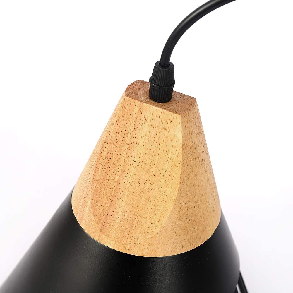 Industrial pendant lamp black cage wood pendant lighting