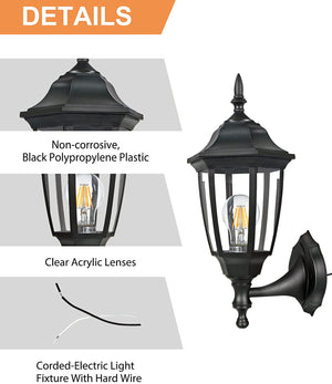 2-pack porch wall light fixture black outdoor wall sconce