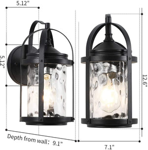 Outdoor black wall light fixture glass exterior wall mout lantern