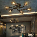 6 light industrial pipe ceiling light with rust finish