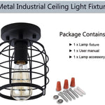 Simplicity industrial flush mount light fixture black farmhouse cage ceiling lamp