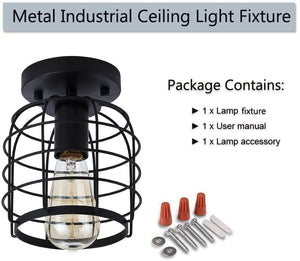 Simplicity industrial flush mount light fixture black farmhouse cage ceiling lamp