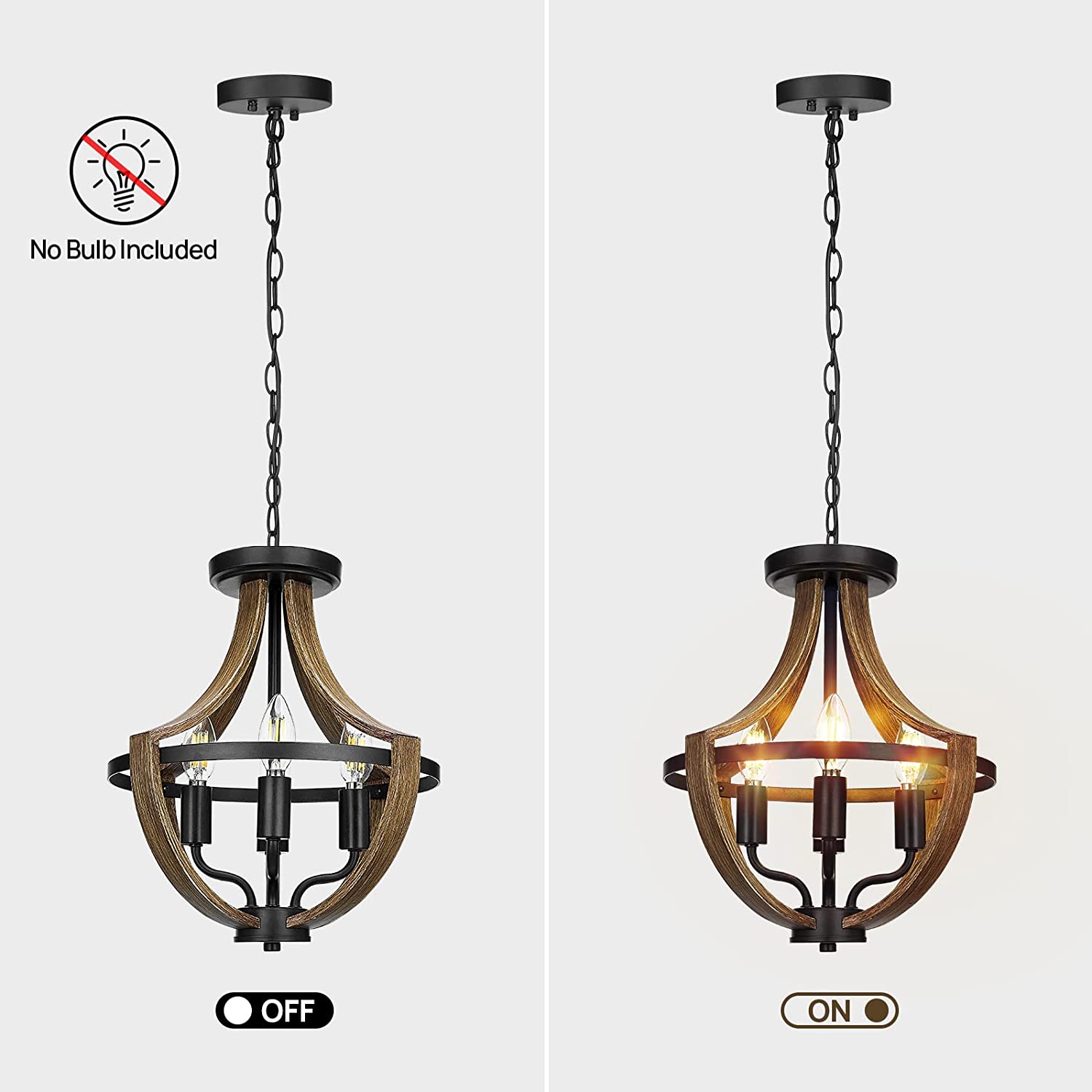 Farmhouse chandelier lighting with retro wood texture 4 light vintage pendant lighting