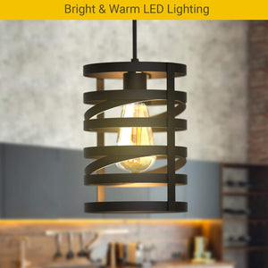 Farmhouse industrial pendant lamp black cage hanging pendant light fixture
