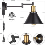 Plug in swing arm wall sconce industrial bronze and black wall light fixture