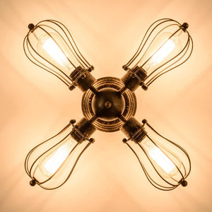 4 light oil rubbed seme flush mount, vintage industrial wire cage antique ceiling light