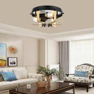 3 light industrial Semi Flush Mount Ceiling Light Fixtures 12 inch Farmhouse ceiling lamp with black and wood finish