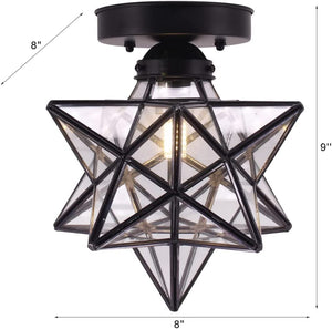 Moravian star semi flush mount ceiling light clear glass black close to ceiling lamp