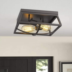 2 light flush mount ceiling light farmhouse black lighting with bronze finish