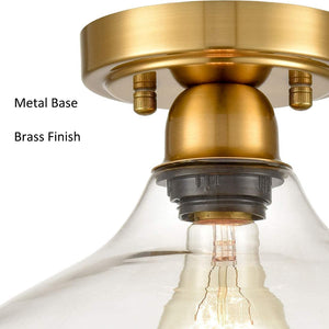 Industrial Semi Flush Ceiling Light  Glass close to ceiling light fixture with brass finish