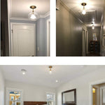 Mid Century Fluch Mount Light Fixture globe glass ceiling lamp with brass finish