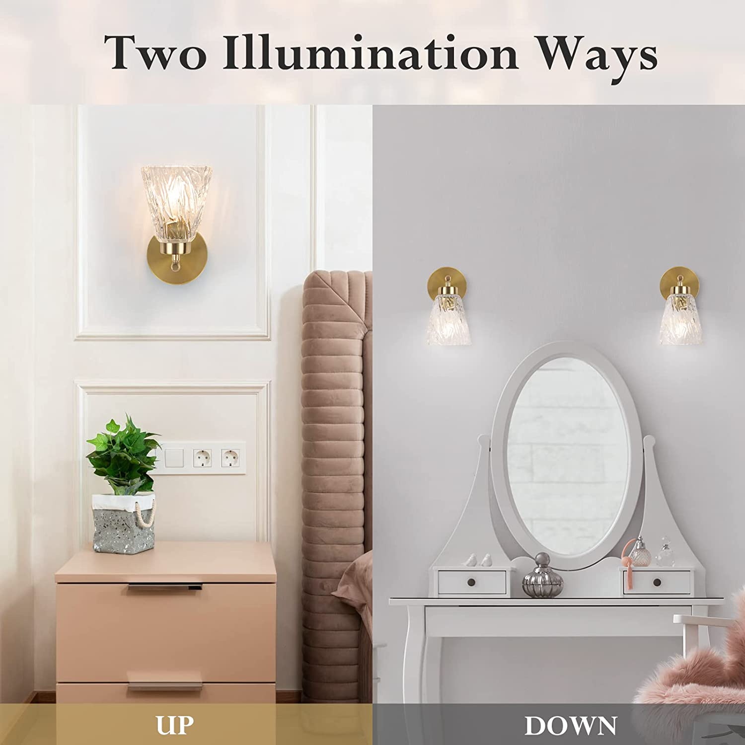 Modern vanity sconces wall lighting fixture brass wall lamp with glass shade and gold finish