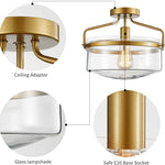 Modern Semi Flush Mount Ceiling Light glass lighting fixture for bedroom