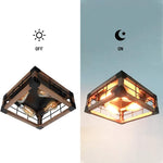 Vintage square wood ceiling lamp farmhouse black flush mount ceiling light fixture
