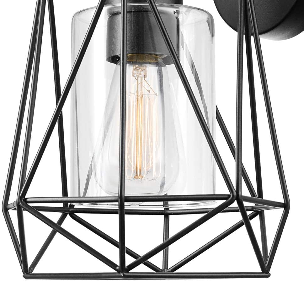 Black glass wall sconce industrial cage wall lighting