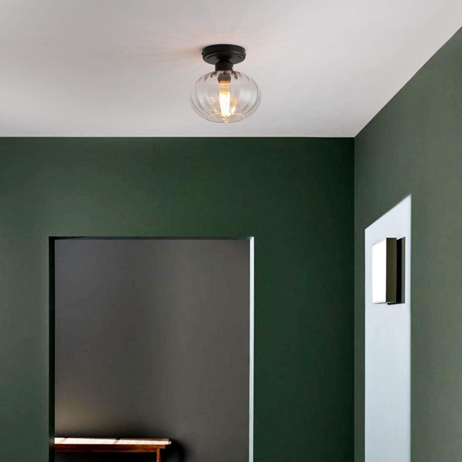 Industrial glass semi flush ceiling lights black ceiling light fixture