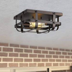 2 light farmhouse ceiling light industrial cage flush mount lighting with bronze finish