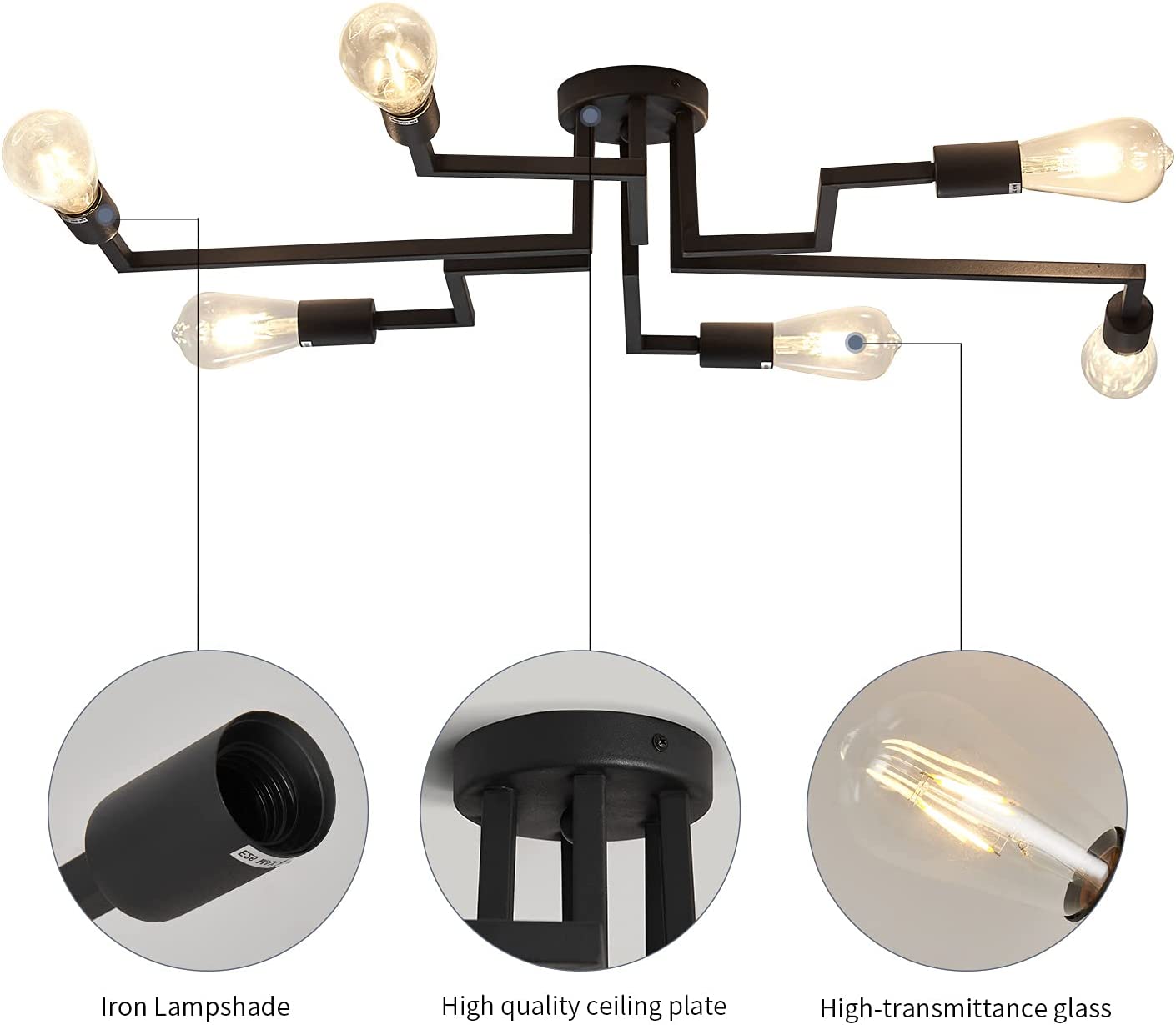 6 light semi flush ceiling lights vintage black mount ceiling lamp